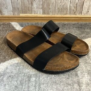 ASOS South Beach Exclusive double strap slide sandals in black